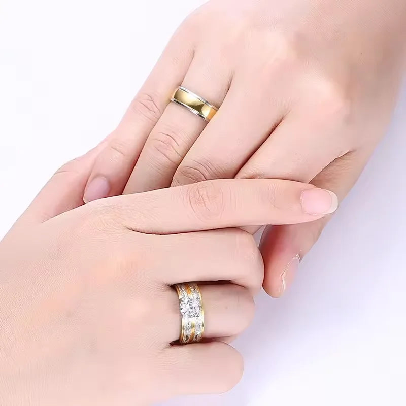 Fashion Couple Rings Exquisite Rhinestones Zirconia Rings Men Stainless Steel Ring Wedding Anniversary Jewelry Gifts Wholesale