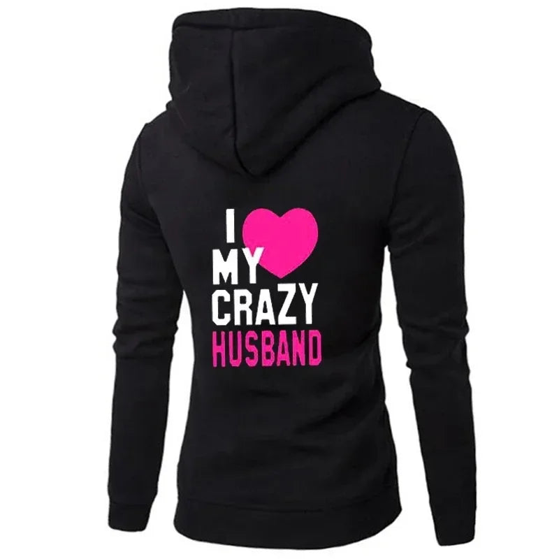 Women Men Lovers Sweatshirt Lovers Couples I LOVE MY CRAZY HUSBAND I LOVE MY CRAZY WIFE Couple Hoodies Chritsmas