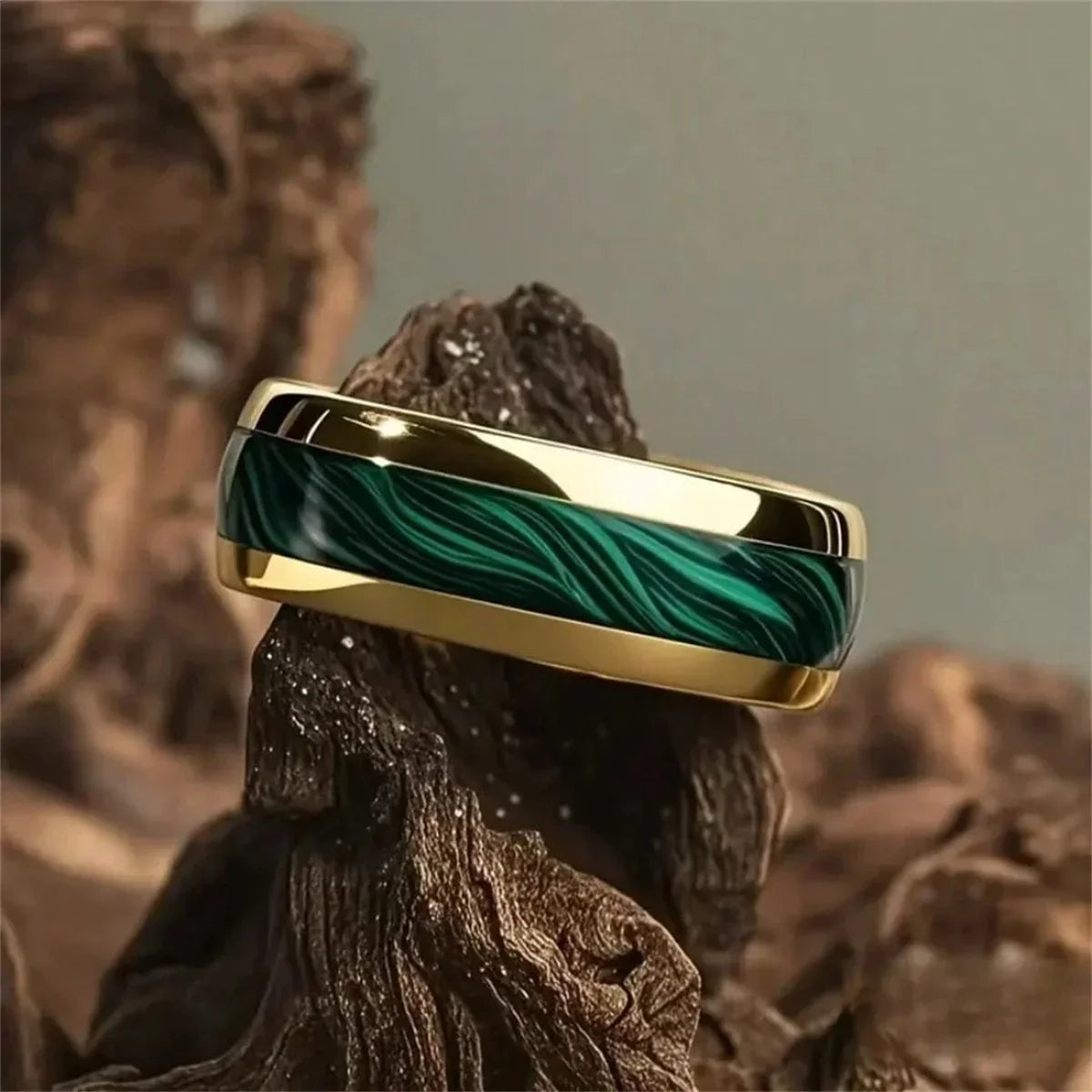 Men's Fashion Titanium Wedding Ring, 8mm Stainless Steel Style Ring, Turquoise Pattern Valentine's Day Jewelry Daily Elegance