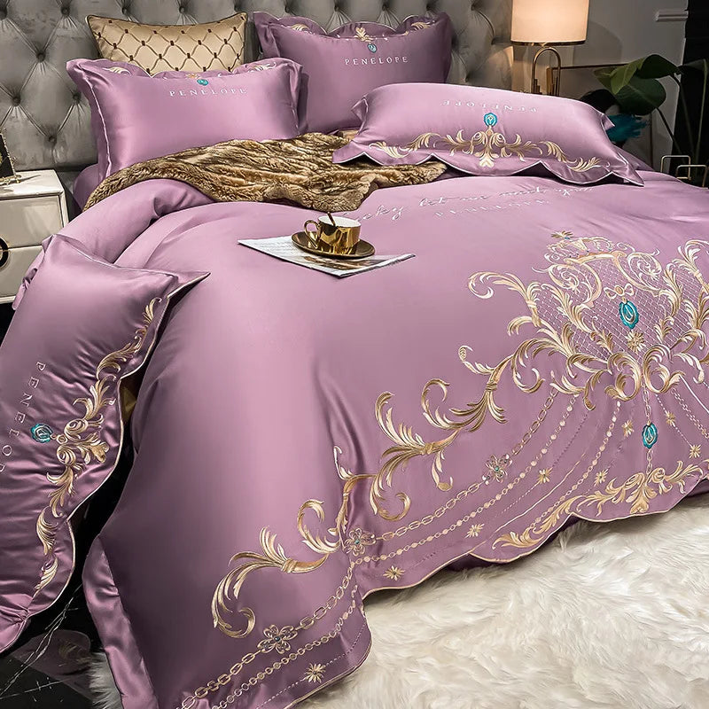 Luxury Embroidery Bedding Set Satin Double Duvet Cover Pillowcase Bed Linens Home Textile Bed Quilt Cover Wedding Bedding Set 이불