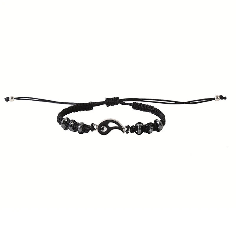 1PC Unique Simple Tai Chi Bagua Black And White Yin And Yang Rope Braided Telescopic Adjustment Bracelet For Men And Women Coupl