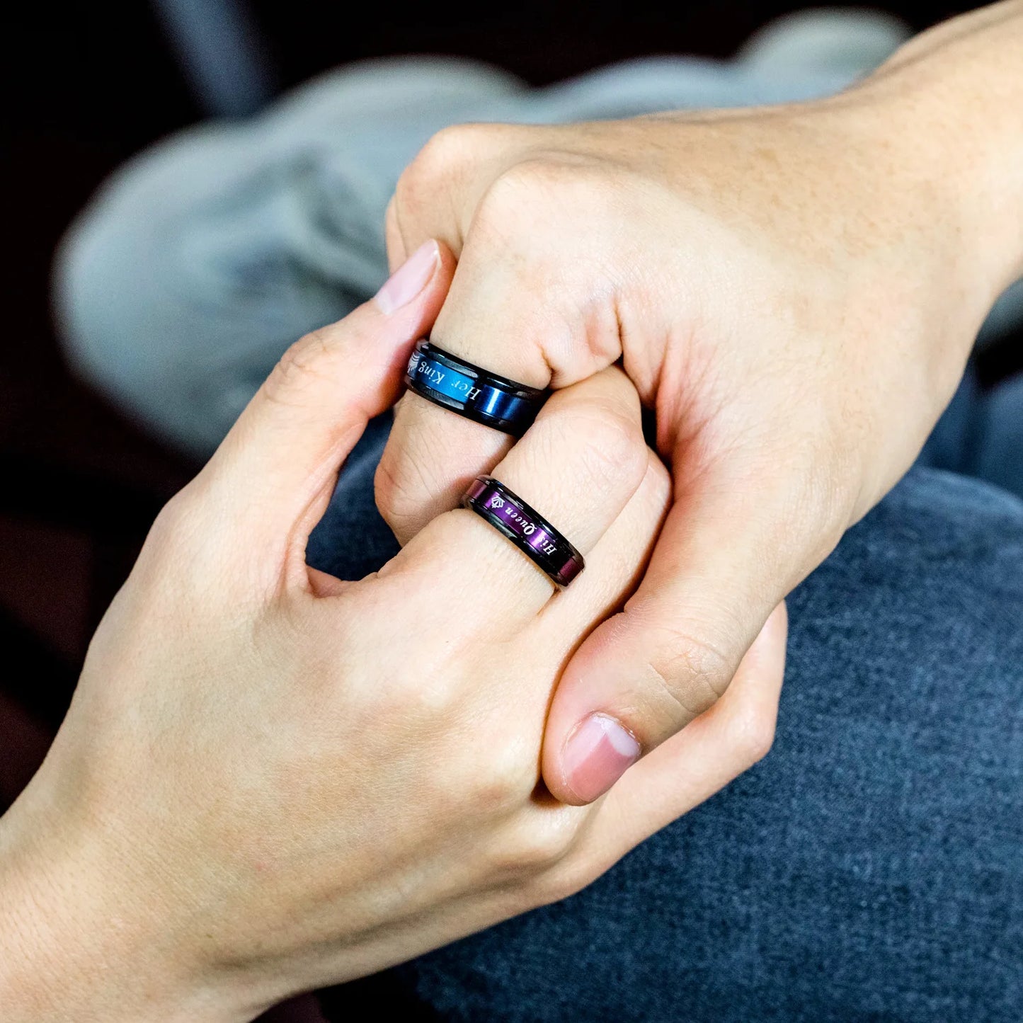 Fashion Blue Purple Couple Ring Jewelry Her King and His Queen Stainless Steel Wedding Rings For Women Men Engagement Ring