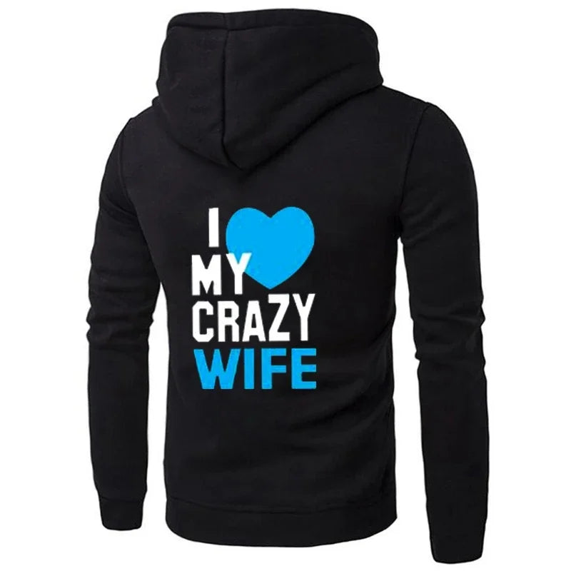 Women Men Lovers Sweatshirt Lovers Couples I LOVE MY CRAZY HUSBAND I LOVE MY CRAZY WIFE Couple Hoodies Chritsmas