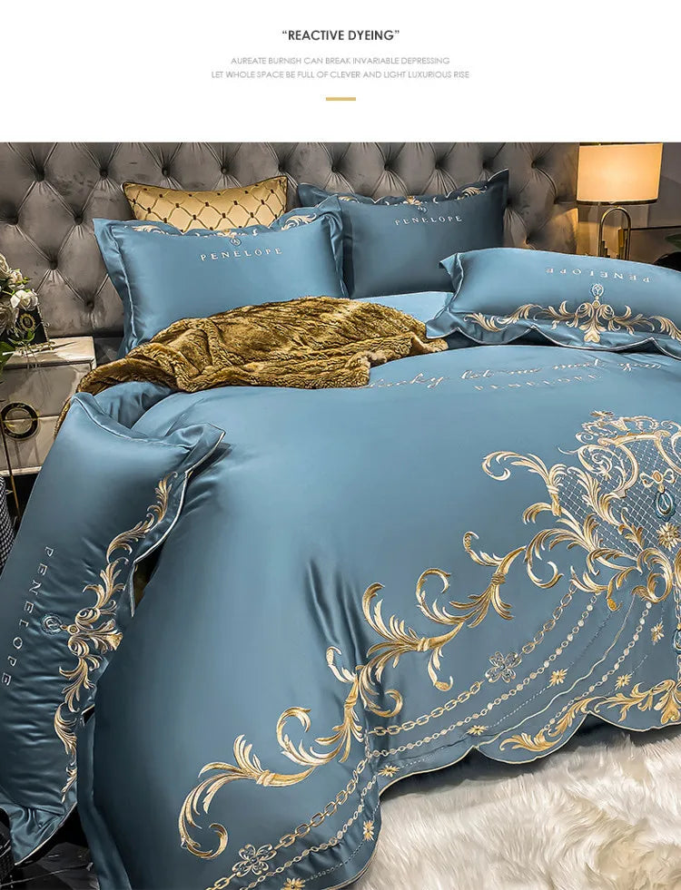 Luxury Embroidery Bedding Set Satin Double Duvet Cover Pillowcase Bed Linens Home Textile Bed Quilt Cover Wedding Bedding Set 이불