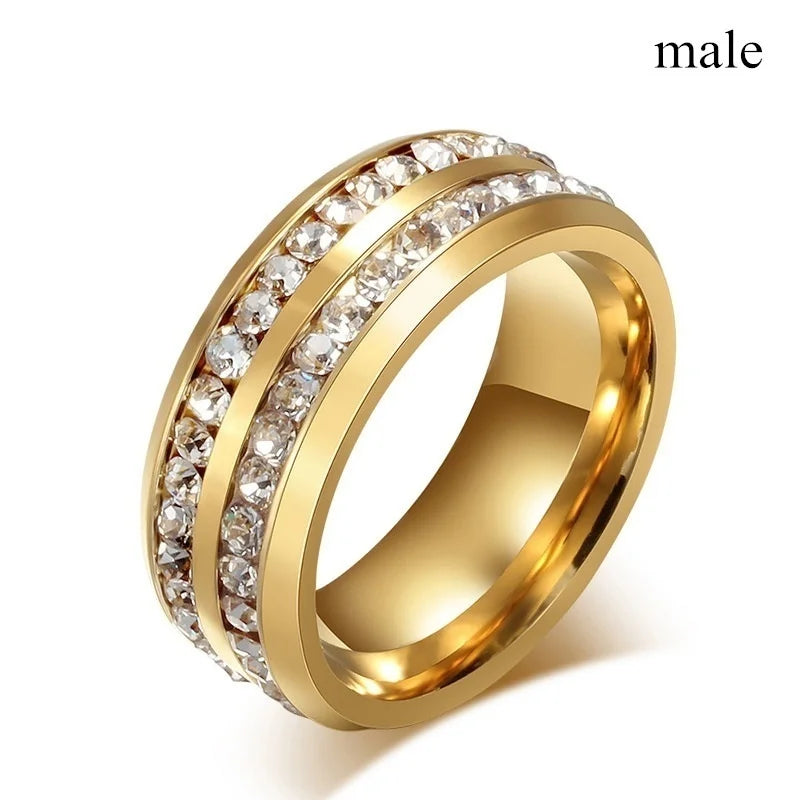 Carofeez 2025 Luxury Zircon Crystal Couple Rings for Lover's Valentine's Day Gift Fashion Gold Color Engagement Wedding Band
