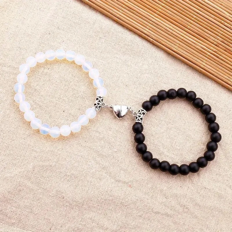 1Pair Hot Sale Love Peach Heart Magnet Bracelets For Couple Lovers Romantic Simple Frosted Stone Pink Crystal Jewelry Handwear