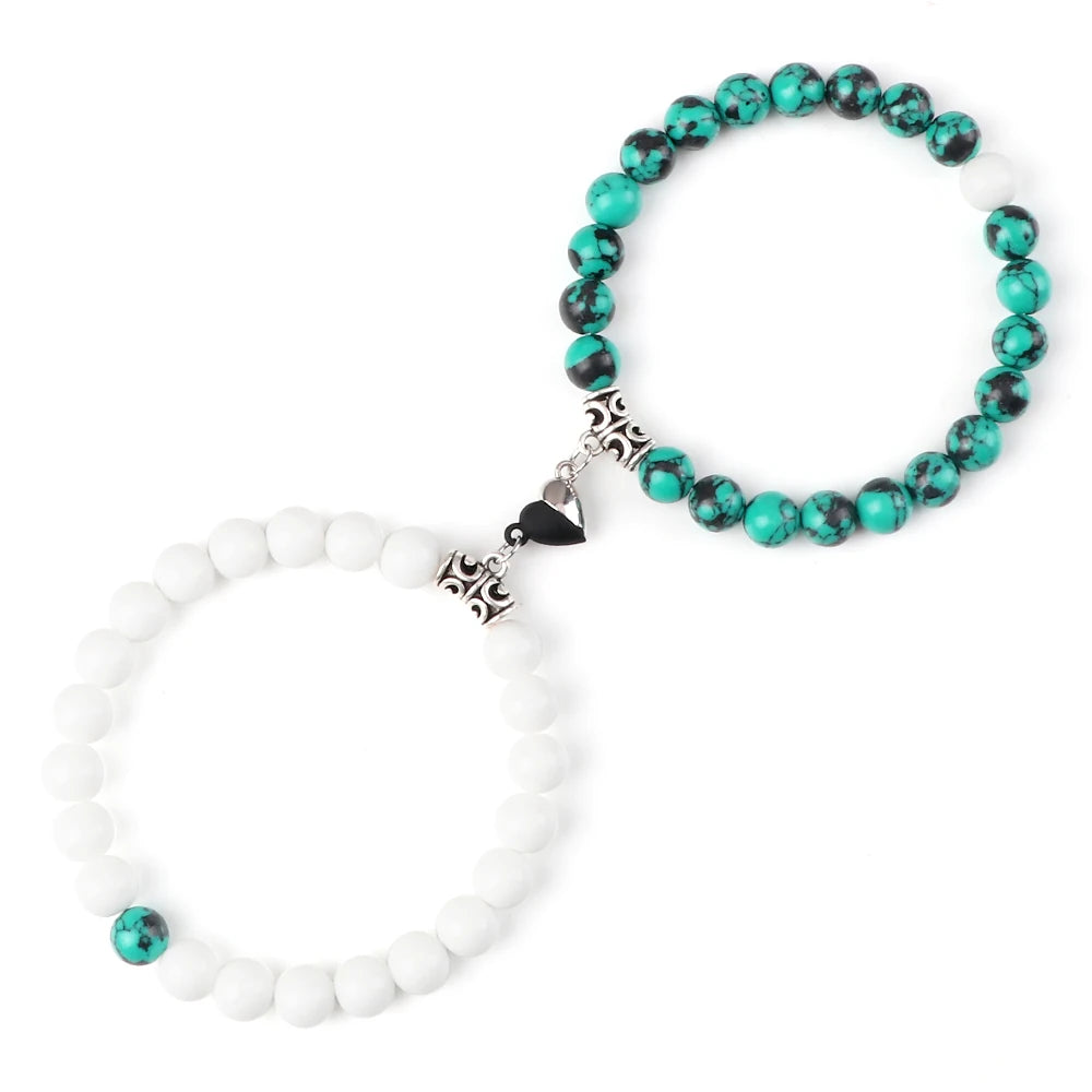 Hot Couple Yin Yang Bracelet Set Men 8mm Natural Stone Heart shape Magnet Love Braclet for Women Friendship Fashion Jewelry Gift