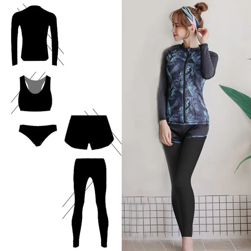 Men and Women's Full Body Zip Shirt and Leggings Set, Rashguard with Bikini, Surf Snorkeling Sun Suit, 3 PCs per Set