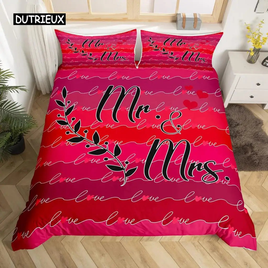 Mr Mrs Duvet Cover Set Funny Black Red Creative Twin Bedding Set Microfiber Love Man Mustache Woman Lip Romance Comforter Cover