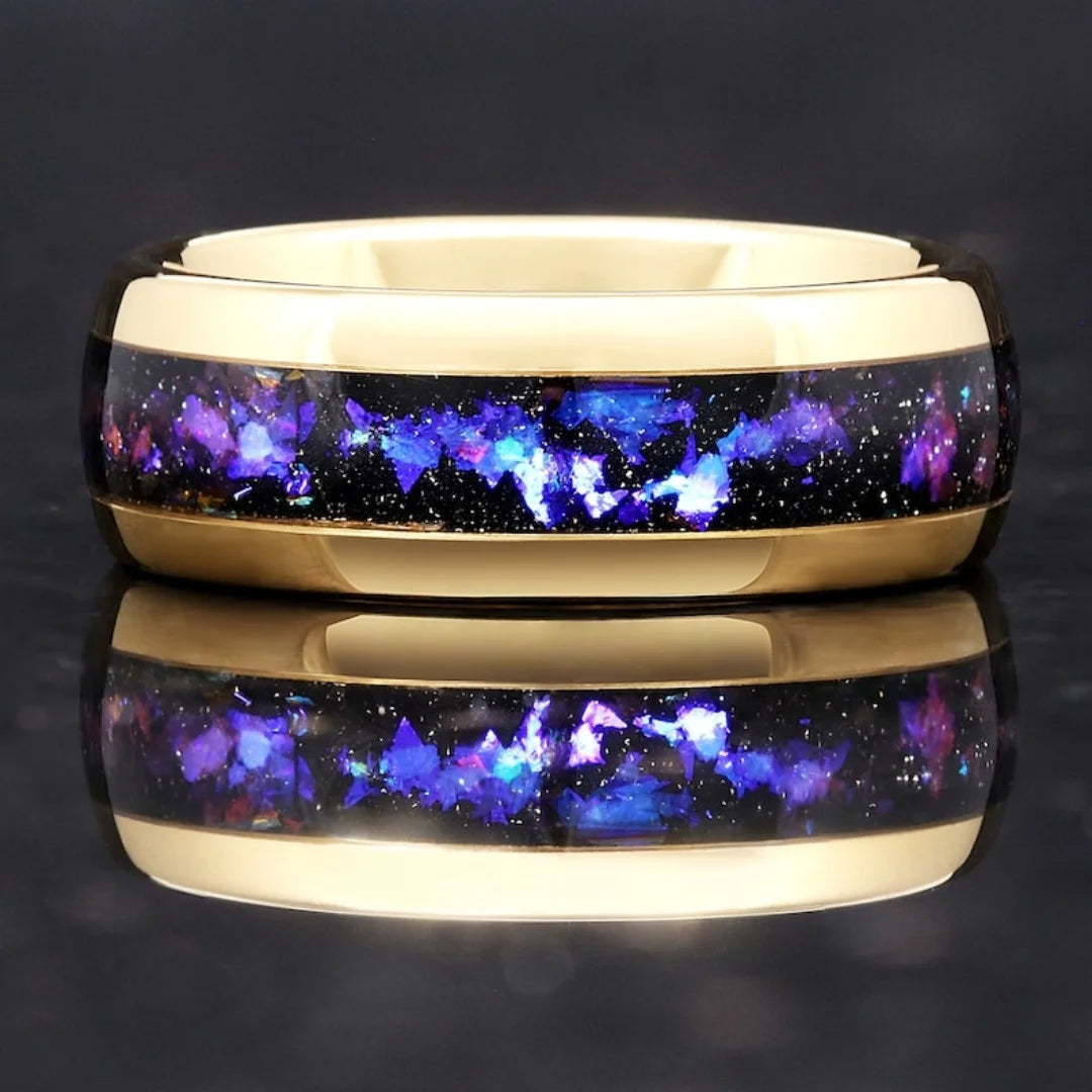 Men's Fashion Titanium Wedding Ring, 8mm Stainless Steel Style Ring, Turquoise Pattern Valentine's Day Jewelry Daily Elegance