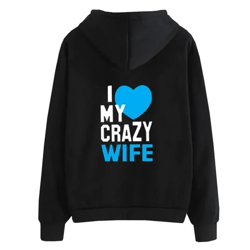 Women Men Lovers Sweatshirt Lovers Couples I LOVE MY CRAZY HUSBAND I LOVE MY CRAZY WIFE Couple Hoodies Chritsmas