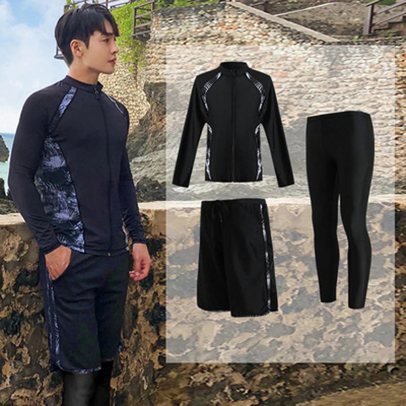 Men and Women's Full Body Zip Shirt and Leggings Set, Rashguard with Bikini, Surf Snorkeling Sun Suit, 3 PCs per Set