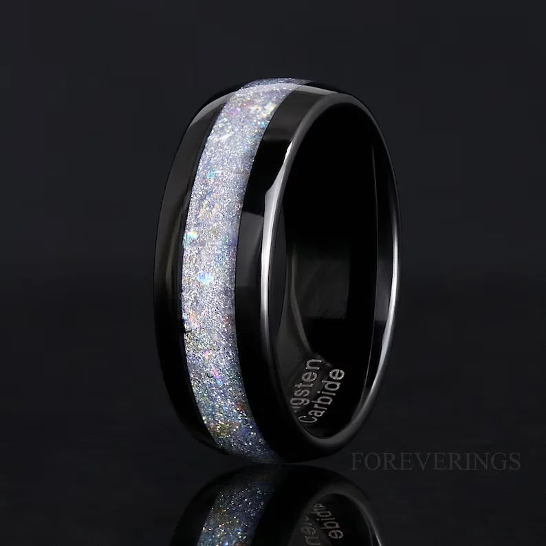 Men's Fashion Titanium Wedding Ring, 8mm Stainless Steel Style Ring, Turquoise Pattern Valentine's Day Jewelry Daily Elegance