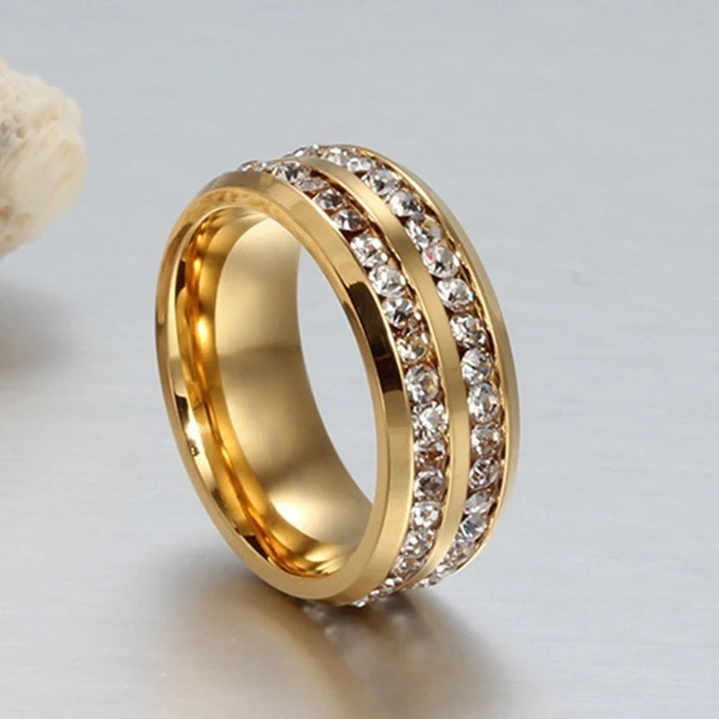 Carofeez 2025 Luxury Zircon Crystal Couple Rings for Lover's Valentine's Day Gift Fashion Gold Color Engagement Wedding Band