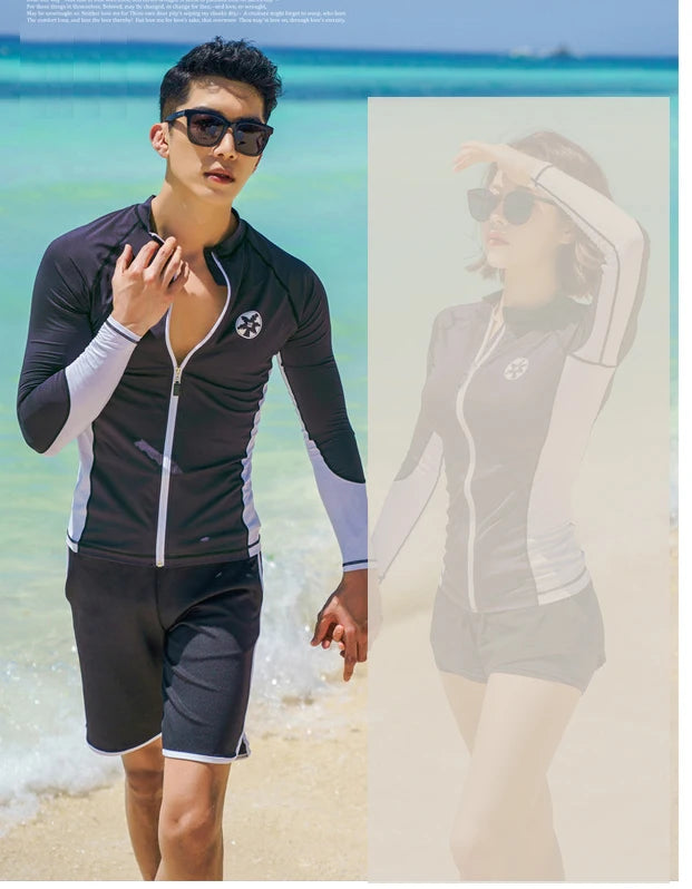 Womens Men Long Sleeve Rash Guard Swimsuit Sun Protection Sport Wetsuit 2-3 Pieces Swimsuit Set Water Sports Beachwear Tracksuit
