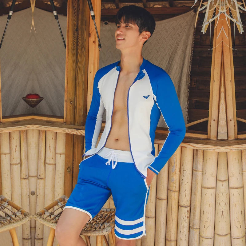 2pcs/set Long Sleeve Sun UV Protection Performance Fit Compression Men's Rash Guard Shirts Swim Workout Clothes Swimsuit