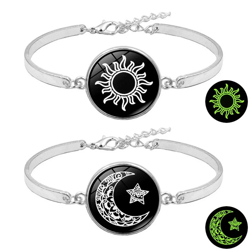 1/2Pcs Romantic Luminous Bracelets for Women Men Sun Moon Couple Metal Rope Matching Bracelet Valentine's Day Jewelry Gifts