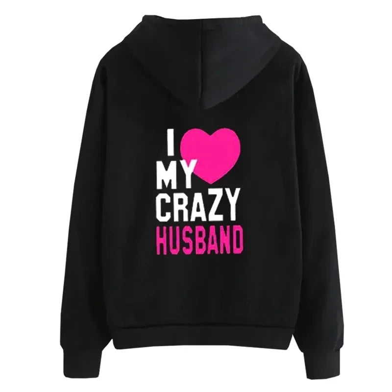 Women Men Lovers Sweatshirt Lovers Couples I LOVE MY CRAZY HUSBAND I LOVE MY CRAZY WIFE Couple Hoodies Chritsmas