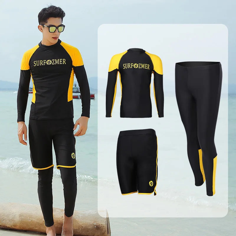 Men and Women's Full Body Zip Shirt and Leggings Set, Rashguard with Bikini, Surf Snorkeling Sun Suit, 3 PCs per Set