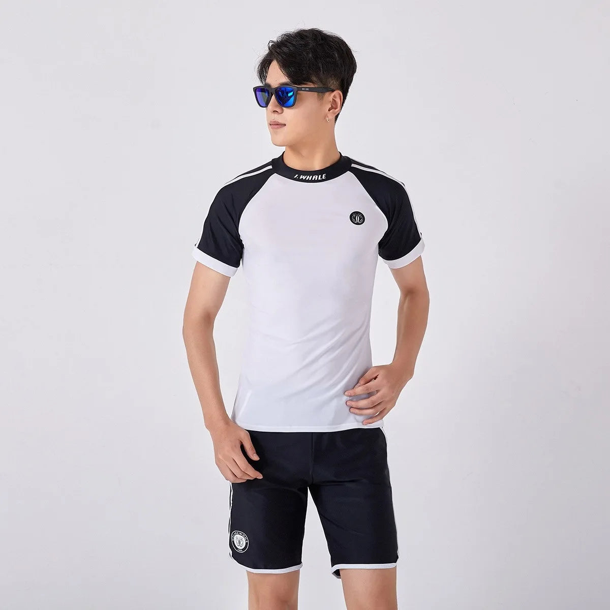 2pcs/set Long Sleeve Sun UV Protection Performance Fit Compression Men's Rash Guard Shirts Swim Workout Clothes Swimsuit