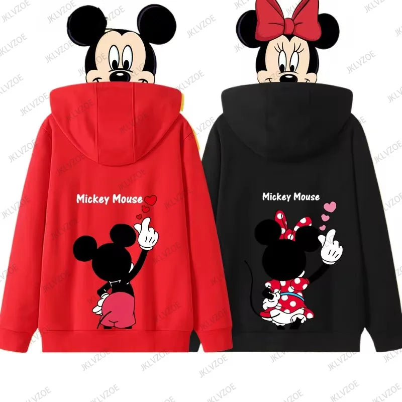 MINISO Cartoon Mickey Minnie Donald Duck Autumn Winter Long Sleeve Cotton Hoodie Women Men Sweatshirt Oversized Couple Tops