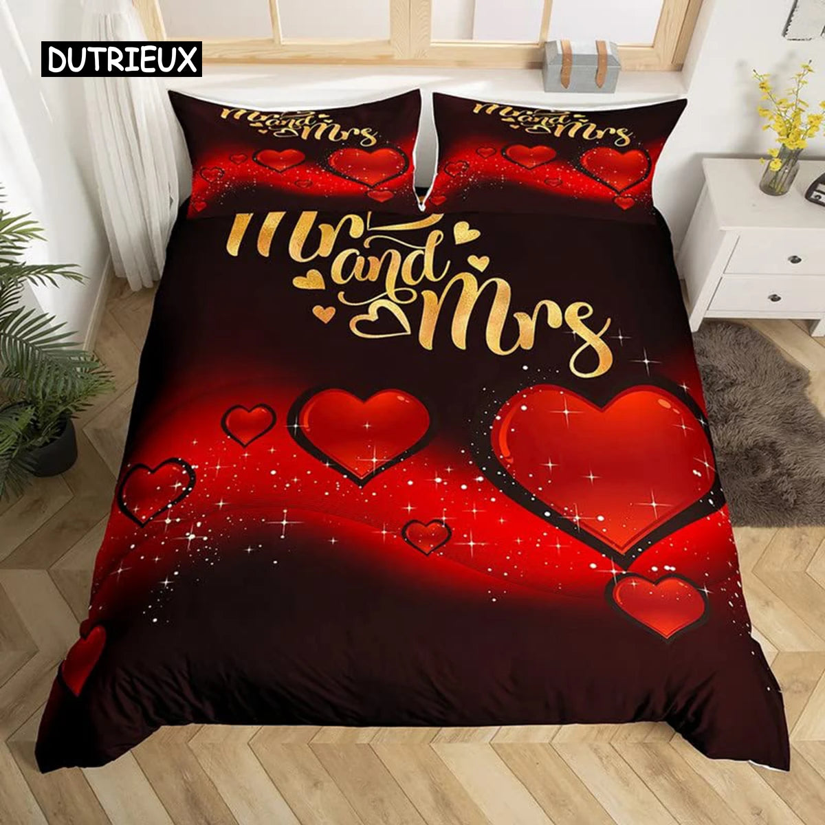 Mr Mrs Duvet Cover Set Funny Black Red Creative Twin Bedding Set Microfiber Love Man Mustache Woman Lip Romance Comforter Cover
