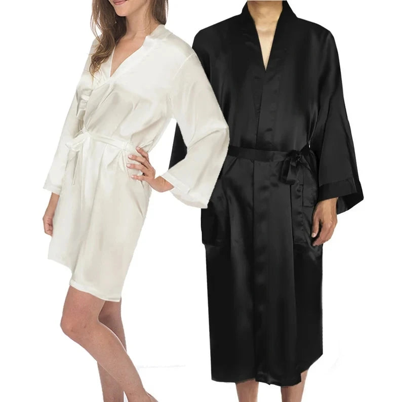 Customized Men's Bathrobe Silk Couple Set King and Queen Bath Robe Wifey and Hubby Robe Satin Valentine's Day Bathrobes Personal
