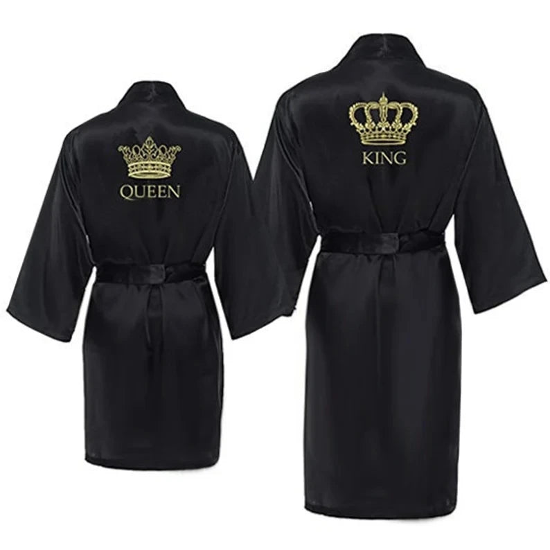 Customized Men's Bathrobe Silk Couple Set King and Queen Bath Robe Wifey and Hubby Robe Satin Valentine's Day Bathrobes Personal