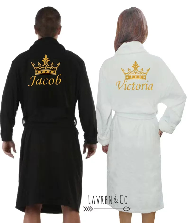 Personalised His and Hers Dressing Gown Customised Name Couples Bathrobes Terry Unisex Robe Monogrammed Mrs Mr Matching Robes