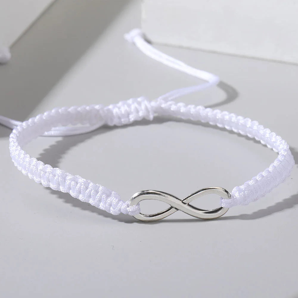 Braided Rope Cord Bracelet Zinc Alloy Infinity Bracelet Black White