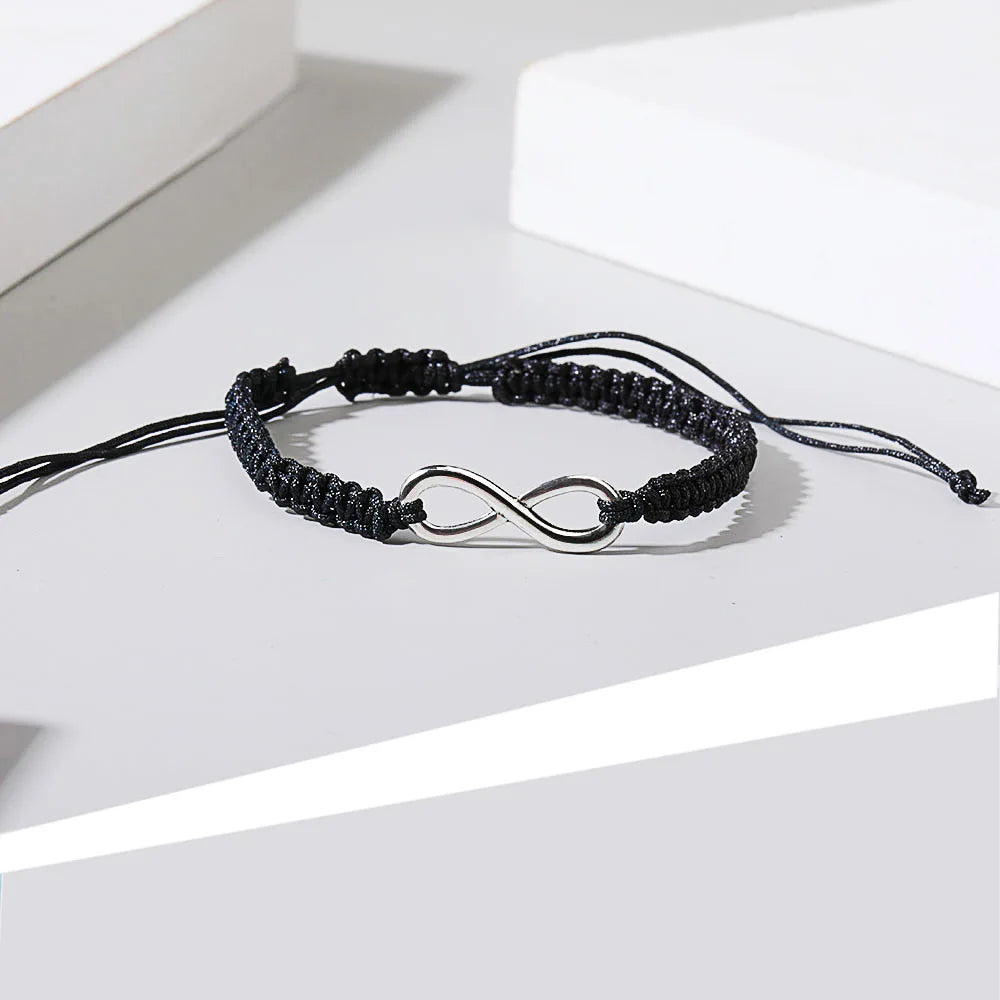 Braided Rope Cord Bracelet Zinc Alloy Infinity Bracelet Black White