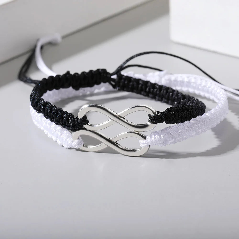 Braided Rope Cord Bracelet Zinc Alloy Infinity Bracelet Black White