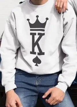 Women Men King Queen Black Hoodies Letter Printing Sweatshirts O Neck Couple Lover Pullover Spring Autumn