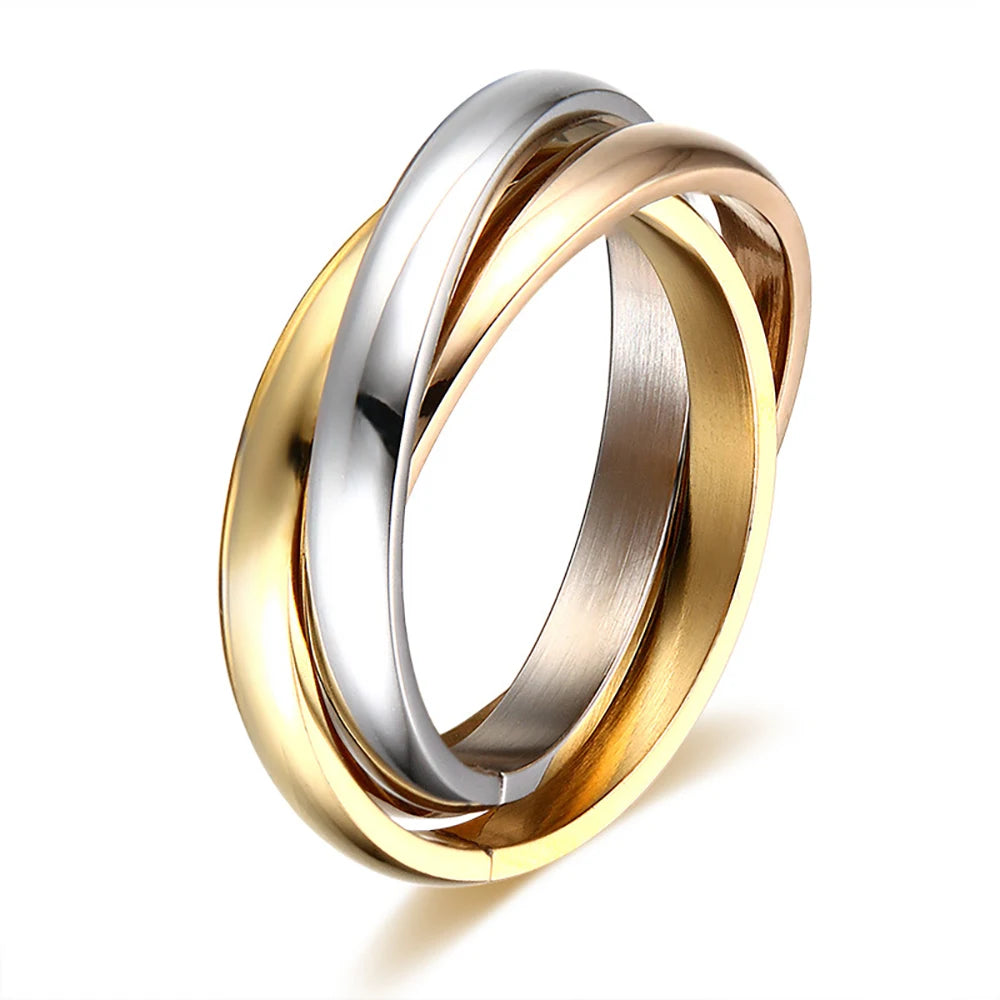 Classic 3 Rounds Ring Sets Women Stainless Steel Wedding Engagement Female Finger Jewelry