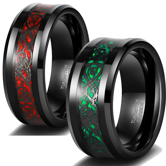 POYA 8mm Black Plated Celtic Dragon Trendy Tungsten Carbide Rings for Men Fashion Engagement Wedding Bands