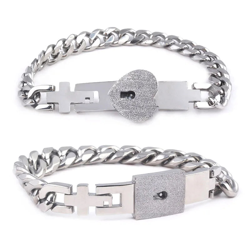 Couple Jewelry Stainless Steel Bracelet Love Heart Lock Bracelets Bangles Key Pendant Necklace for Women Men Lover Jewelry Gift