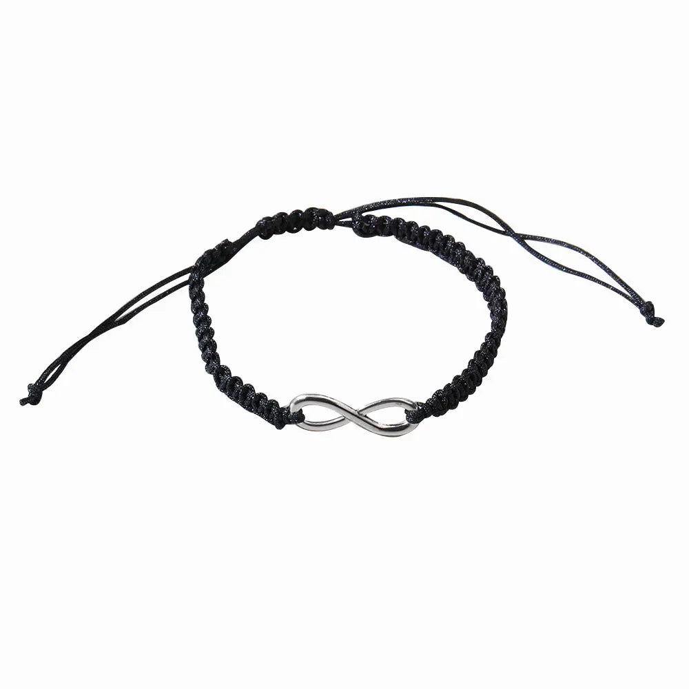 Braided Rope Cord Bracelet Zinc Alloy Infinity Bracelet Black White
