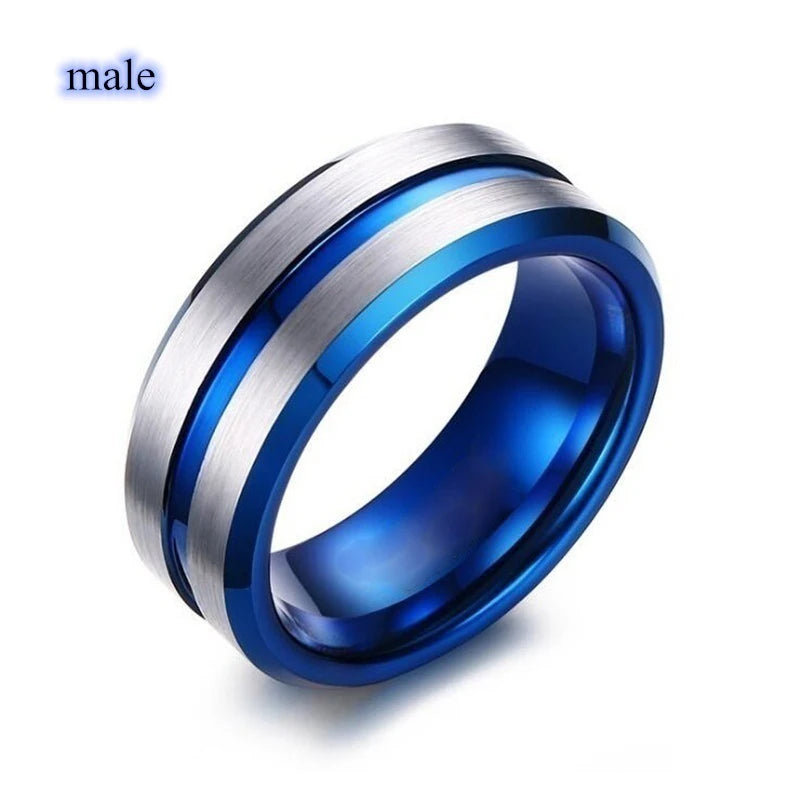 2025 Fashion Couple Rings for Lovers Vintage Jewelry Blue/White Zircon Heart Rings Set Trendy Stainless Steel Men Rings Gift