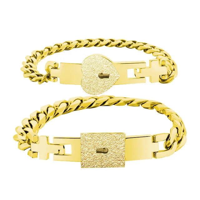 Couple Jewelry Stainless Steel Bracelet Love Heart Lock Bracelets Bangles Key Pendant Necklace for Women Men Lover Jewelry Gift