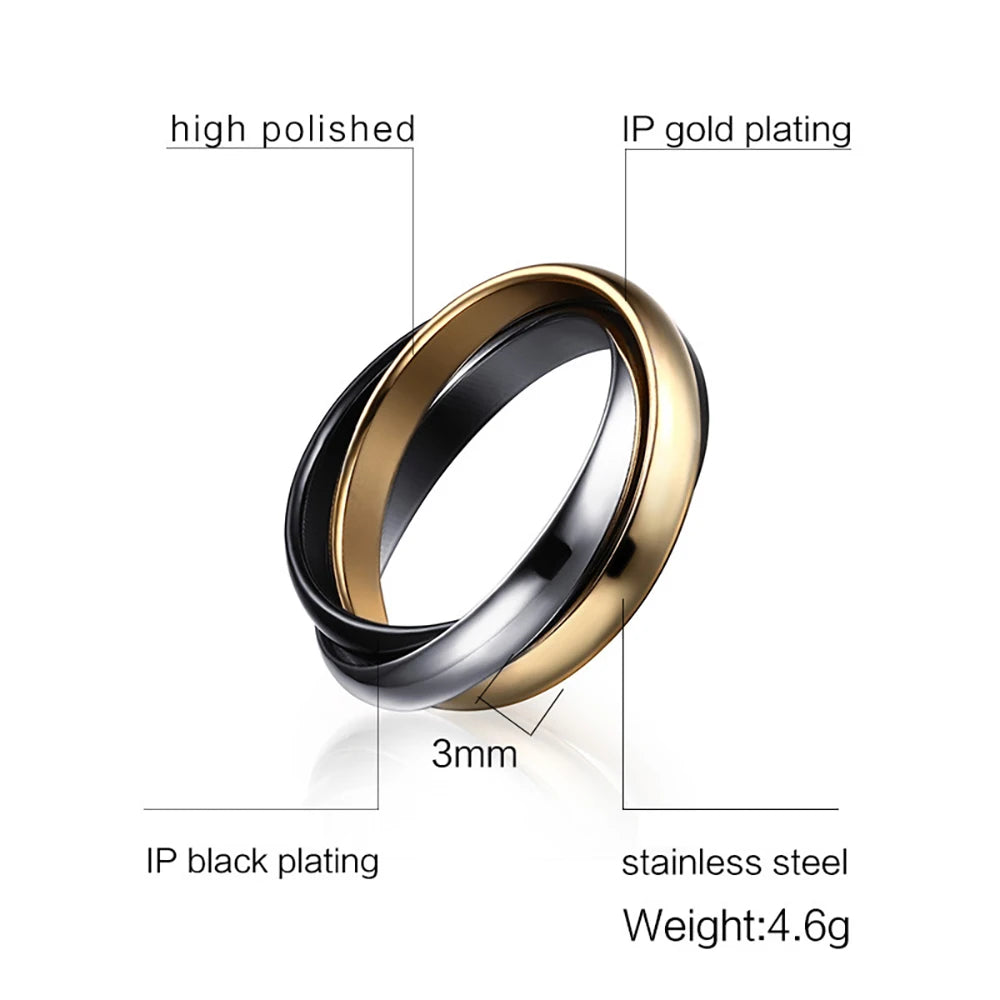 Classic 3 Rounds Ring Sets Women Stainless Steel Wedding Engagement Female Finger Jewelry