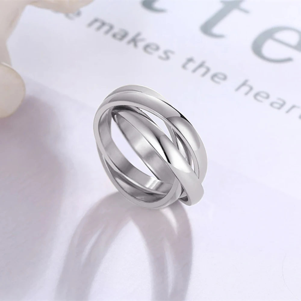 Classic 3 Rounds Ring Sets Women Stainless Steel Wedding Engagement Female Finger Jewelry