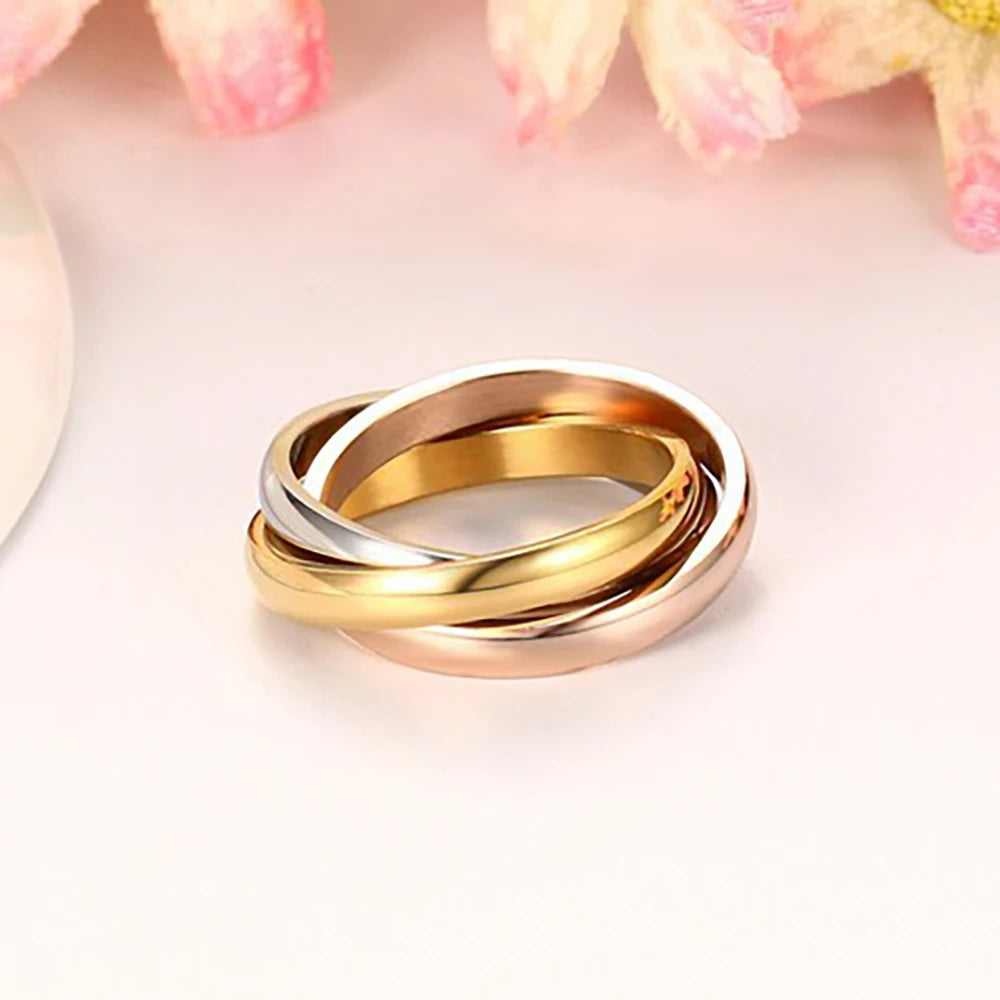 Classic 3 Rounds Ring Sets Women Stainless Steel Wedding Engagement Female Finger Jewelry