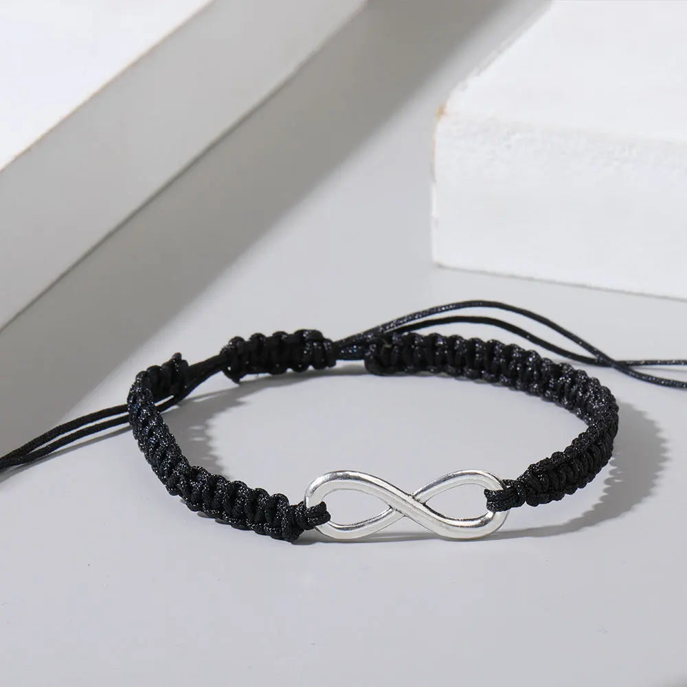 Braided Rope Cord Bracelet Zinc Alloy Infinity Bracelet Black White