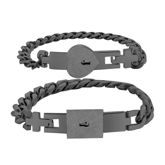 Couple Jewelry Stainless Steel Bracelet Love Heart Lock Bracelets Bangles Key Pendant Necklace for Women Men Lover Jewelry Gift