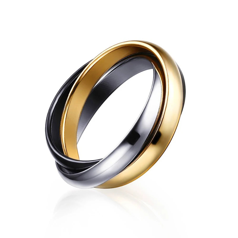 Classic 3 Rounds Ring Sets Women Stainless Steel Wedding Engagement Female Finger Jewelry