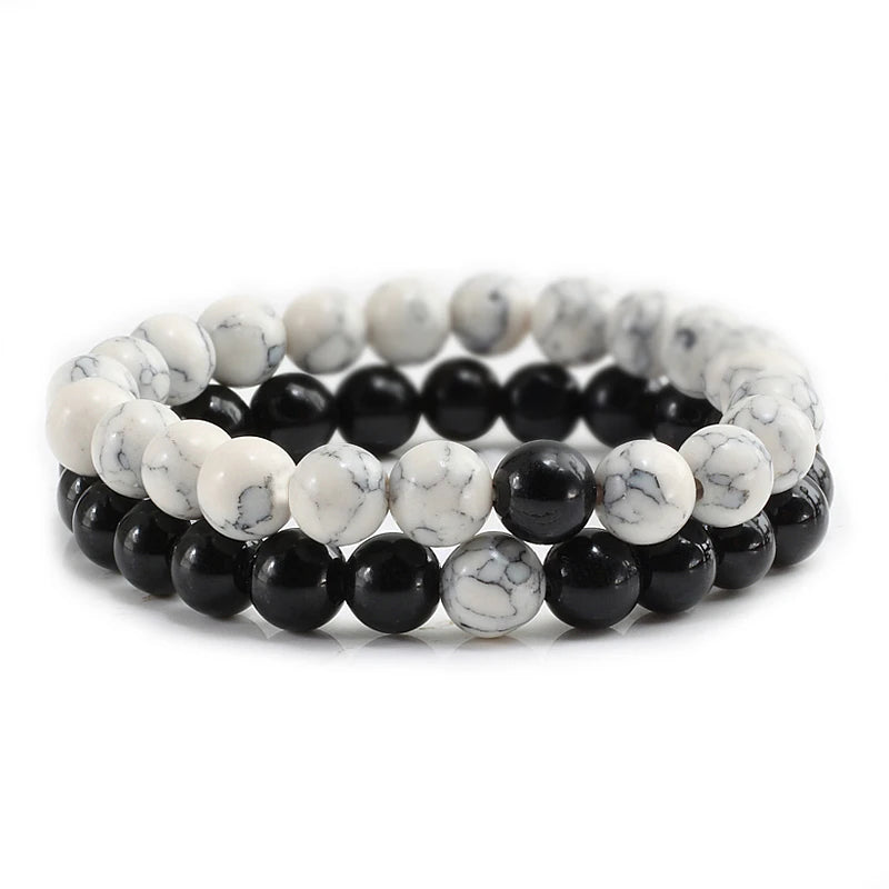 2Pcs/set Couple Distance Beaded Bracelet Natural Stone Strand Bracelets Homme Charm Yoga Jewelry Gifts for Women Men Best Friend