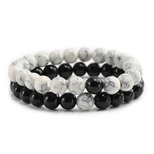 2Pcs/set Couple Distance Beaded Bracelet Natural Stone Strand Bracelets Homme Charm Yoga Jewelry Gifts for Women Men Best Friend