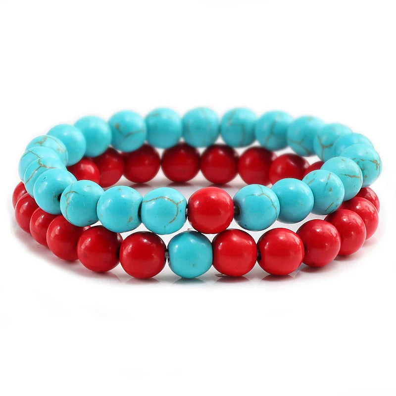2Pcs/set Couple Distance Beaded Bracelet Natural Stone Strand Bracelets Homme Charm Yoga Jewelry Gifts for Women Men Best Friend