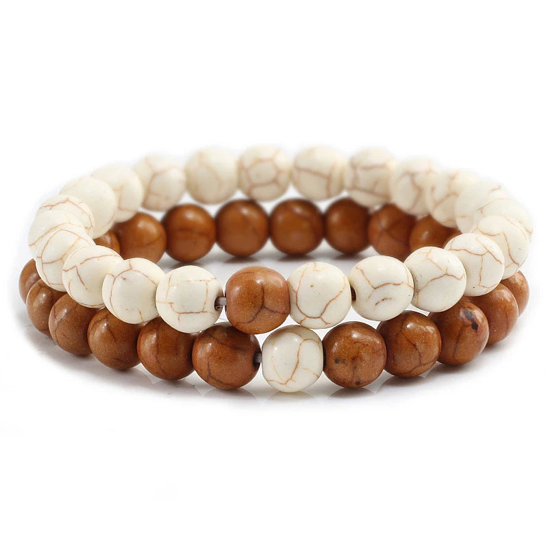 2Pcs/set Couple Distance Beaded Bracelet Natural Stone Strand Bracelets Homme Charm Yoga Jewelry Gifts for Women Men Best Friend