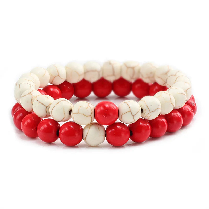 2Pcs/set Couple Distance Beaded Bracelet Natural Stone Strand Bracelets Homme Charm Yoga Jewelry Gifts for Women Men Best Friend